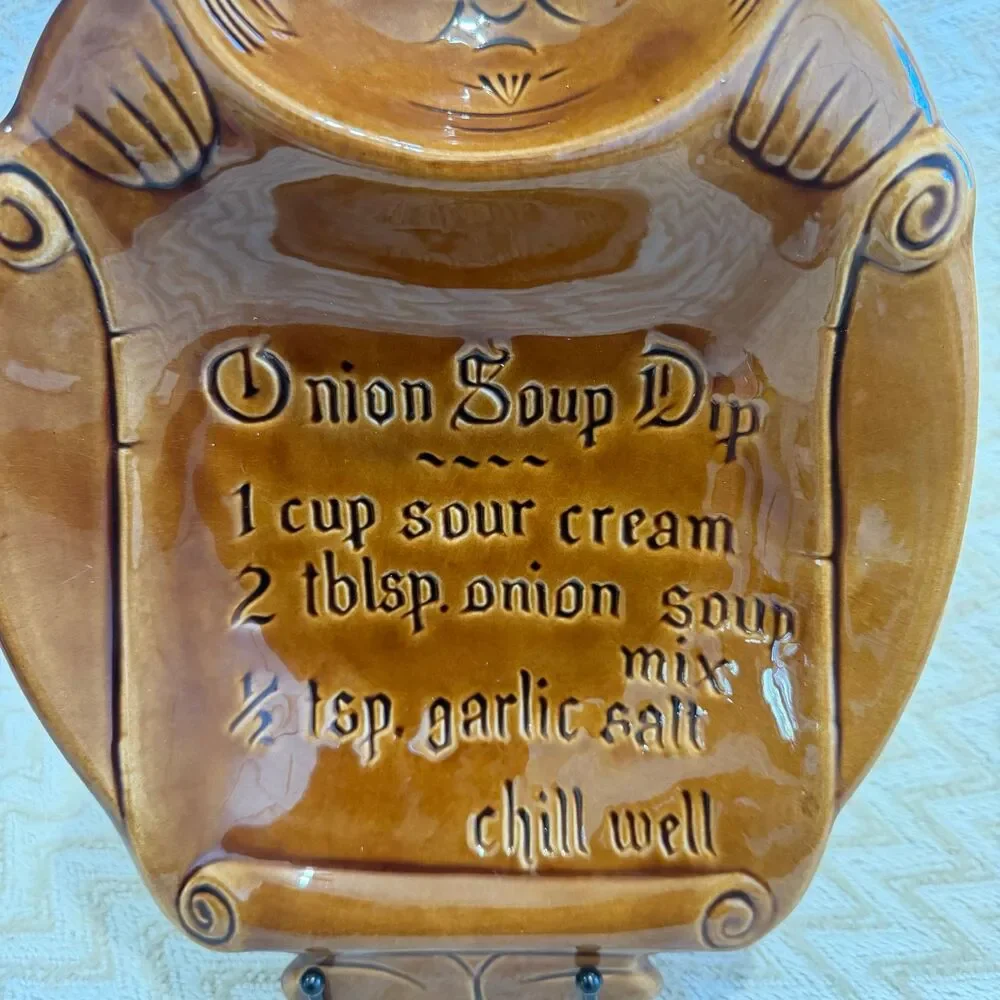 Vintage California Pottery Chef Onion Soup Dip Recipe Platter